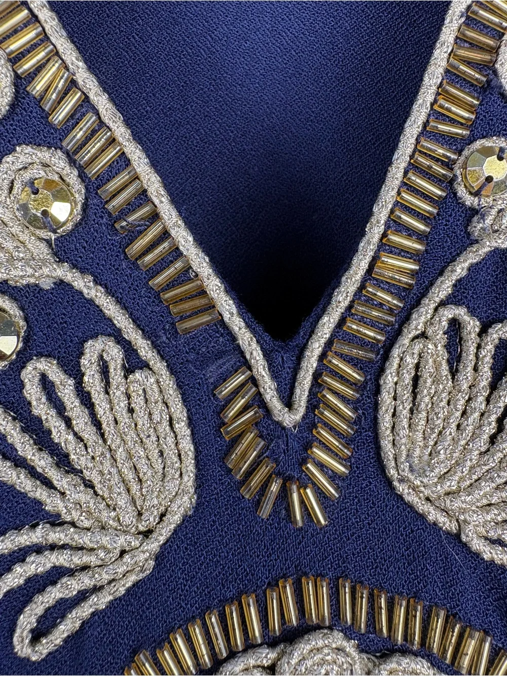 Lilly Pulitzer Embellished Caftan Tunic Dress Navy Blue Gold Beaded S/M - Picture 9 of 10